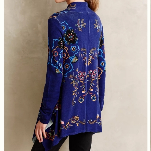 Anthropologie × Sleeping On Snow Botanical Garden Cardigan Sweater Blue Floral M - Picture 3 of 13